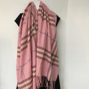 RONG JIA Shawl / Scarf / Wrap Fringe Pink Plaid Tartan 27 x 71